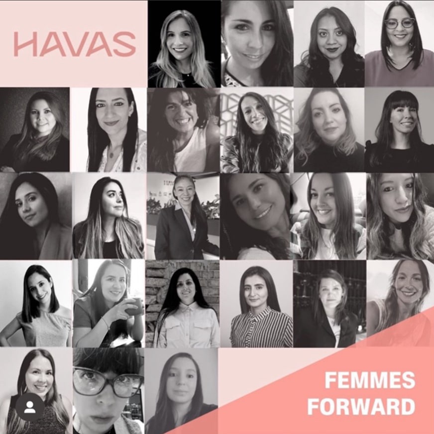 A poster presenting "Femmes Forward," an initiative set up by Havas to encourage the careers of the group's female employees.