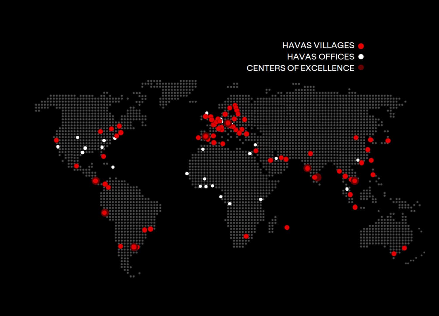 Map of Havas locations worldwide - see detailed description
